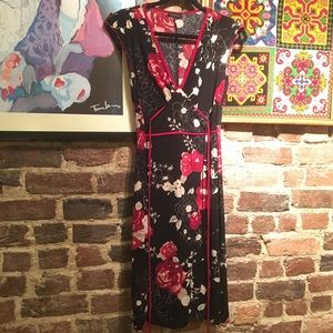 Black Floral-print Midi Dress